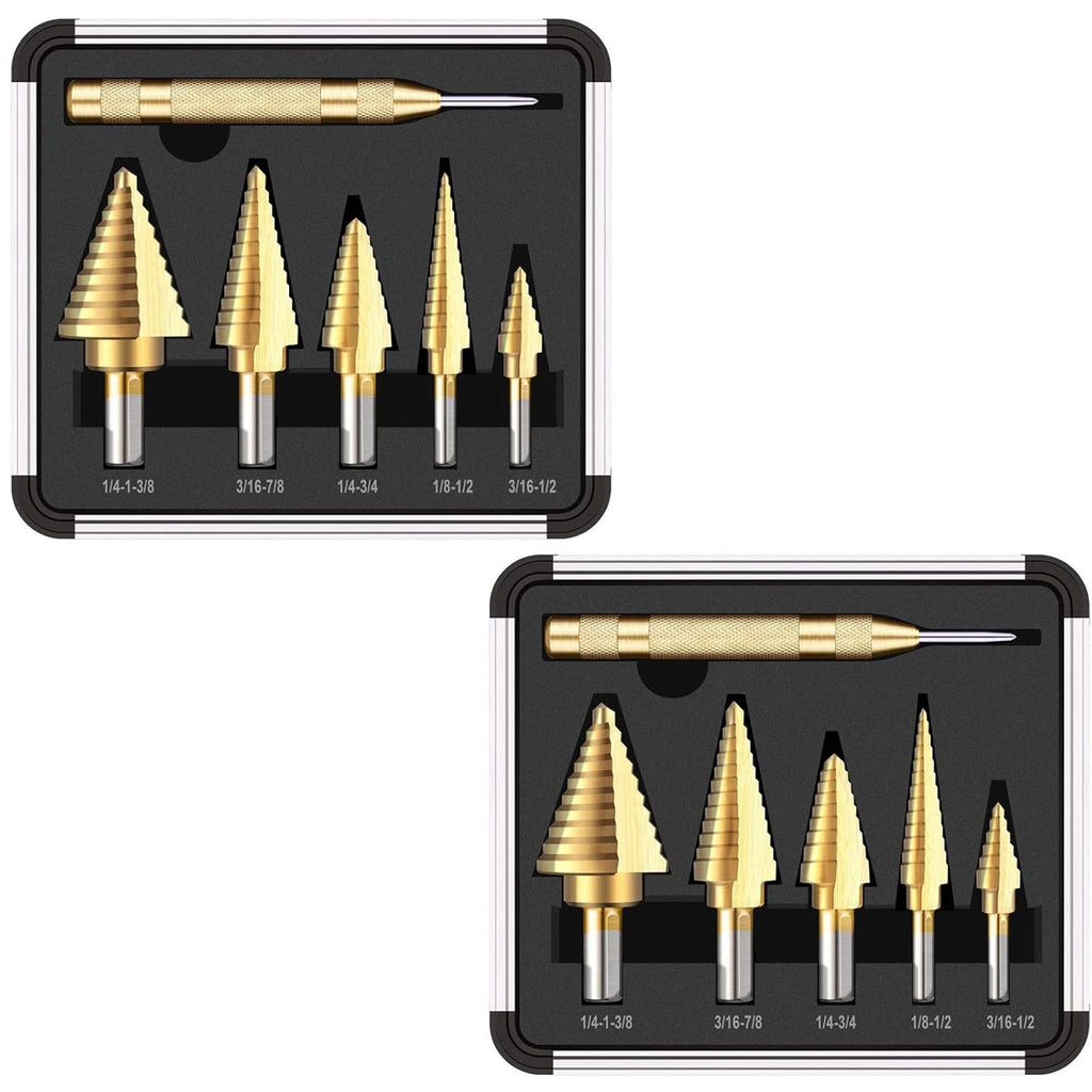 Step Drill Bit Set with Automatic Center Punch, 50 Sizes, 2 Pack D8876