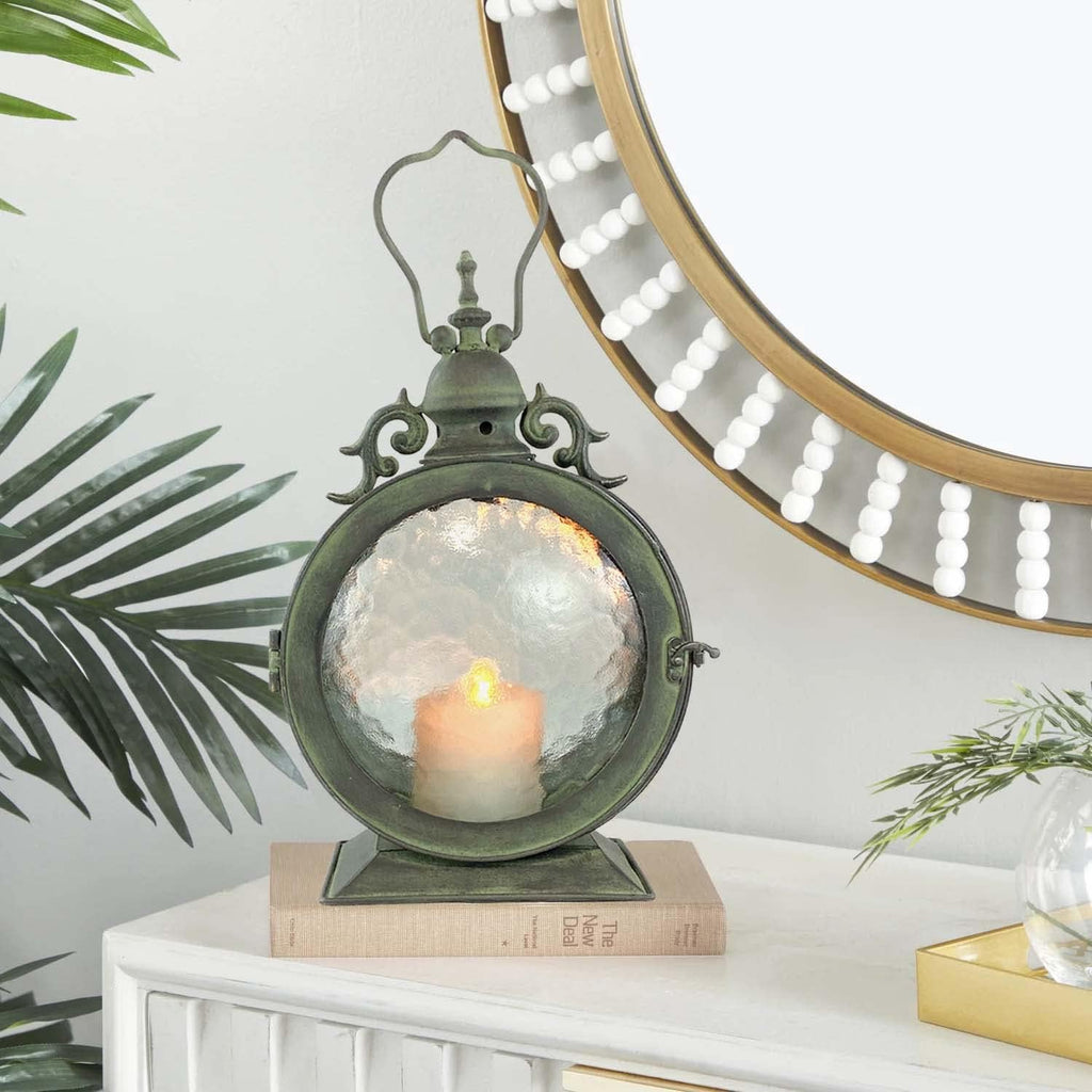 Metal Round Hanging Candle Lantern with Curved Glass Insert B5700