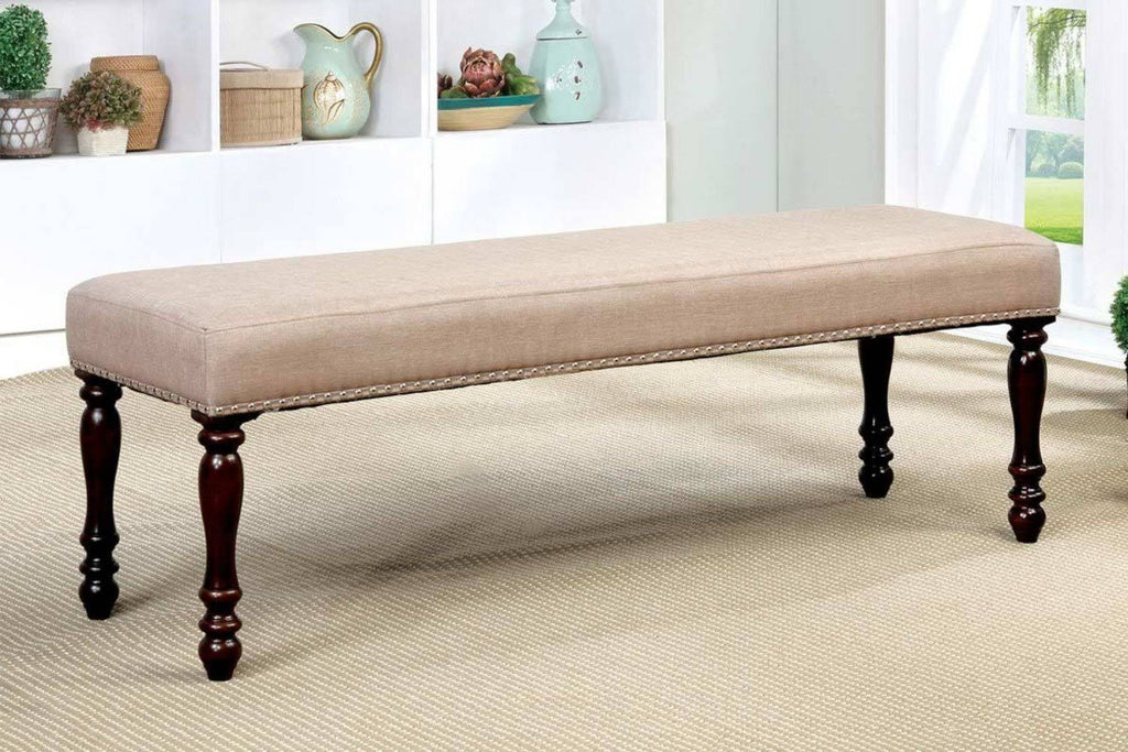 Cherry Brown Wooden Bench with Padded Fabric Seat P749797