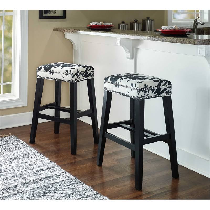 Black Wood Cow Print Bar Stool V76931