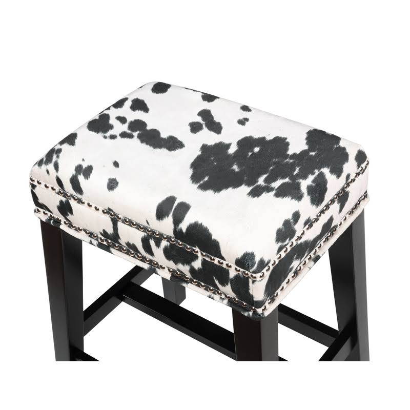 Black Wood Cow Print Bar Stool V76931