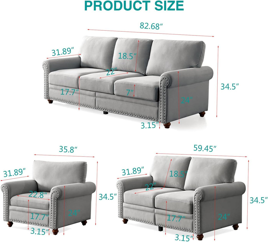 Grey Fabric Upholstered Sofa with Storage and Solid Wood Legs X599