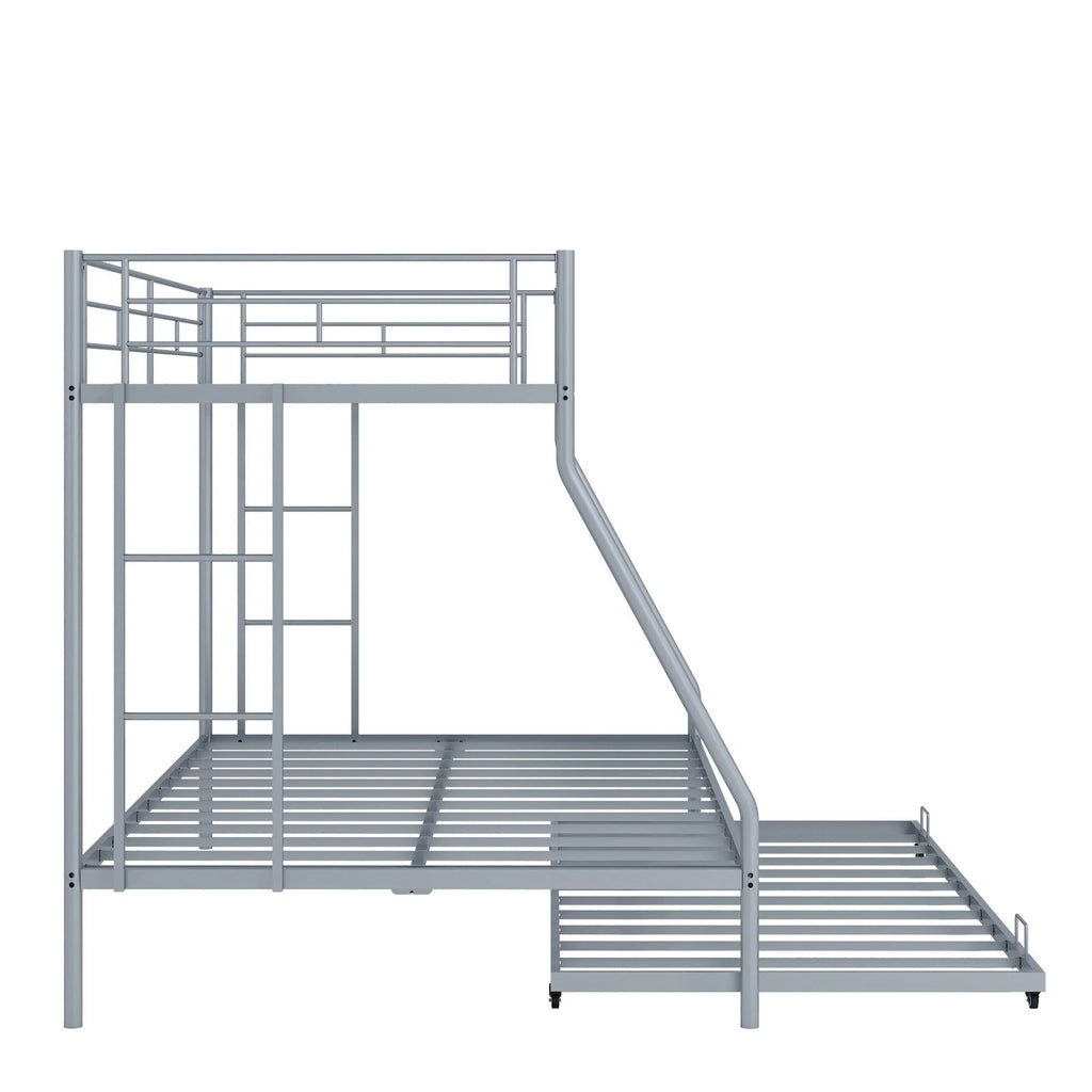 Twin Over Full Metal Bunk Beds with Trundle Bed and Side Ladders L48360