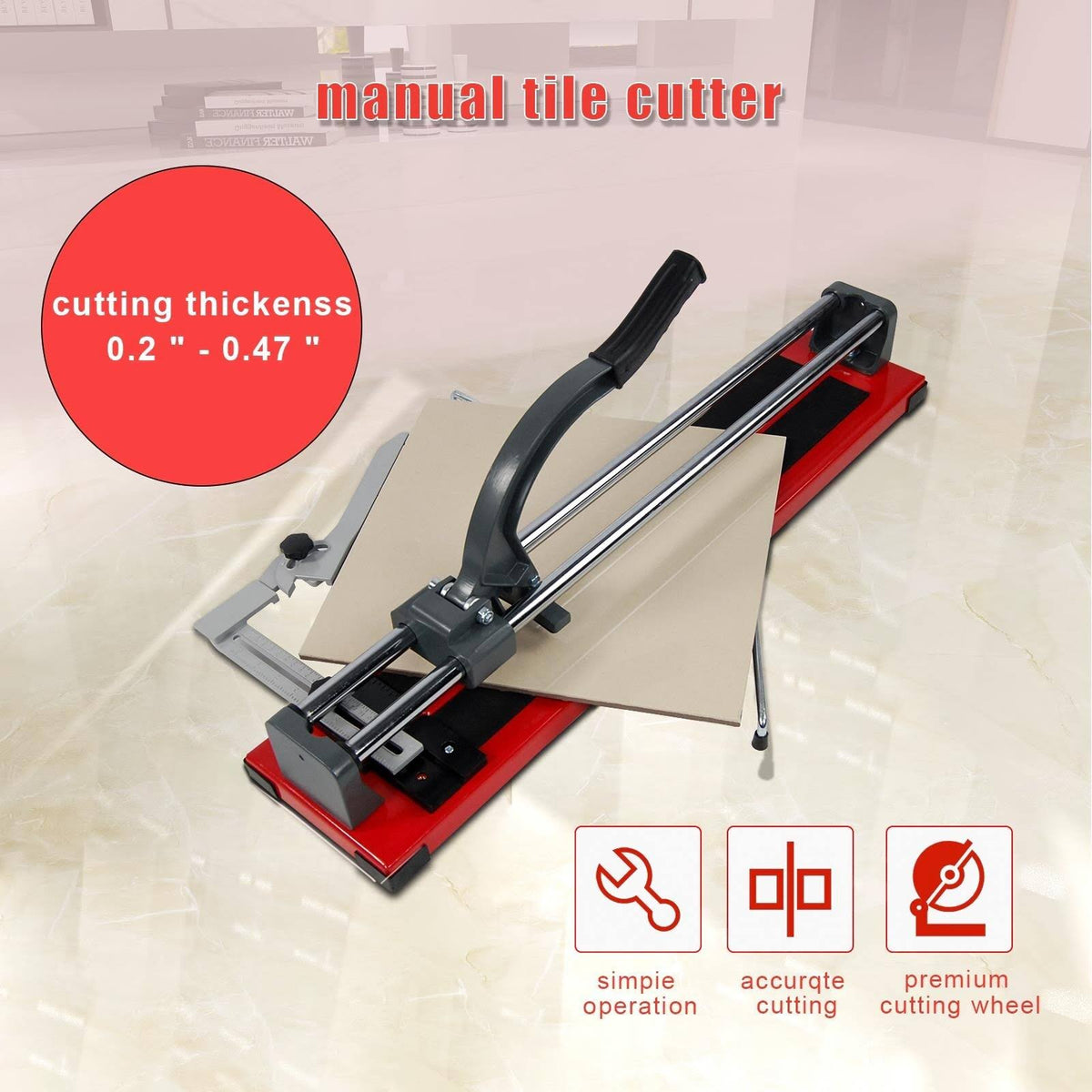 Red Manual Tile Cutter with Tungsten Carbide Cutting Wheel X2135