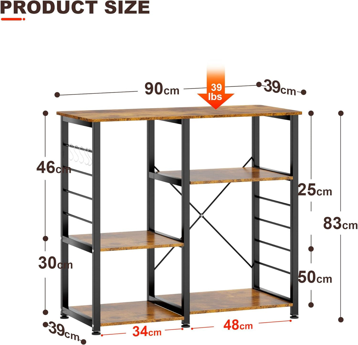 Rustic Brown Kitchen Storage Cart Workstation Shelf A941686