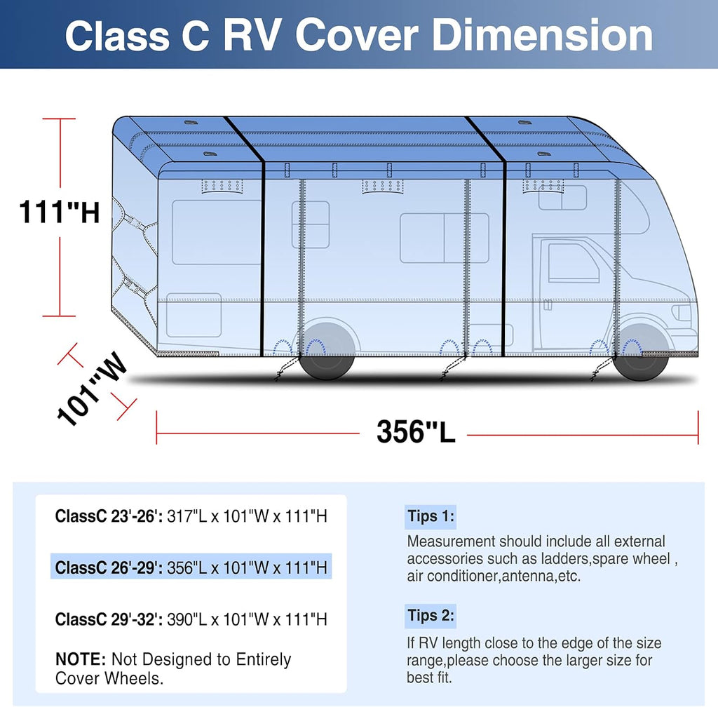 RV Cover for 26' - 29' RV Camper Motorhome with 4 Tire Covers N812