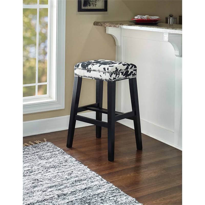 Black Wood Cow Print Bar Stool V76931