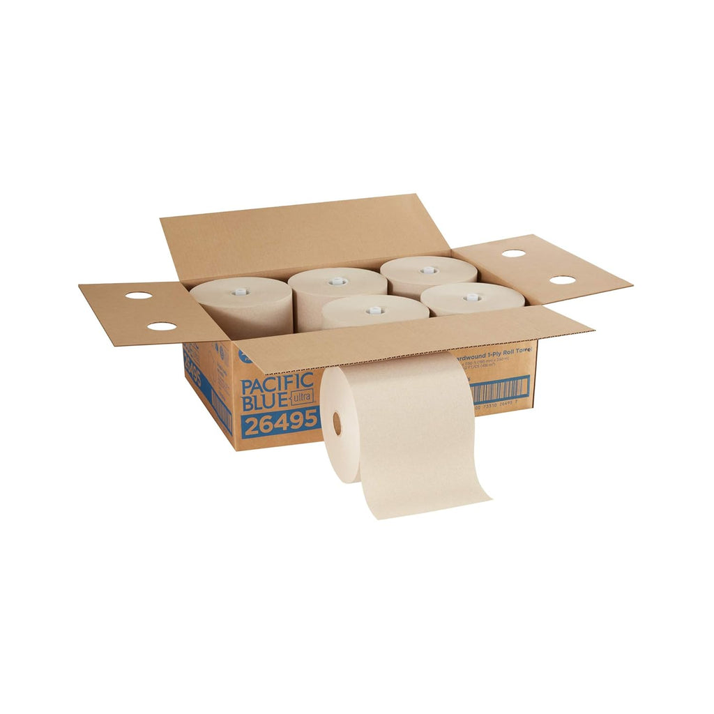 White 8” High-Capacity Recycled Paper Towel Rolls, 1,150 Linear Feet Per Roll, 3 Rolls Per Case Pack of 2 E396960