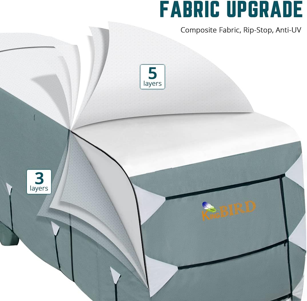 RV Cover, Extra-Thick 5 Layers Anti-UV Top Panel, Fits 26'-29' Motorhome, with 2Pcs Extra Straps & 4 Tire Covers D272400