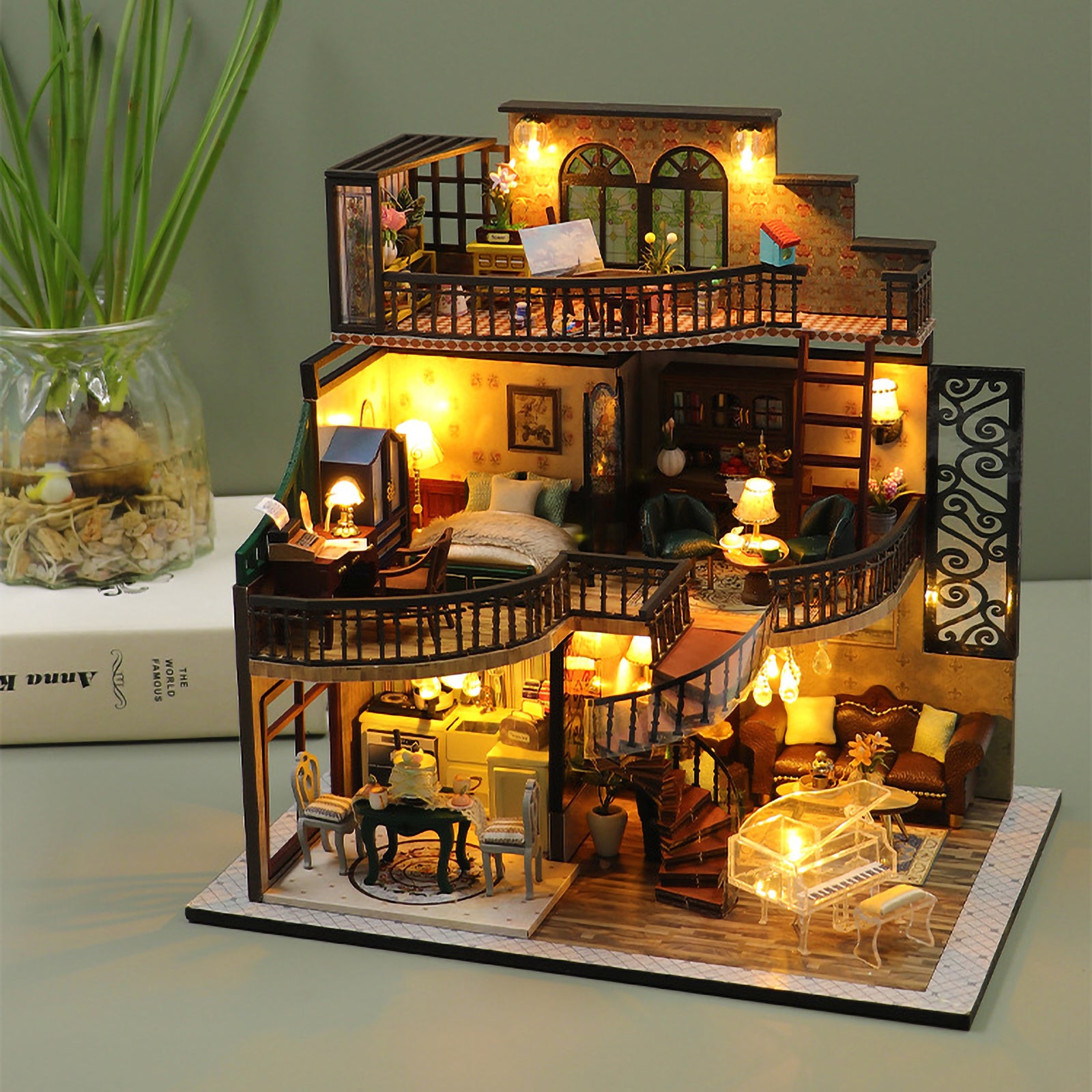 Dream Building Pavilion Dollhouse Miniature DIY House Kit with Furniture M2685