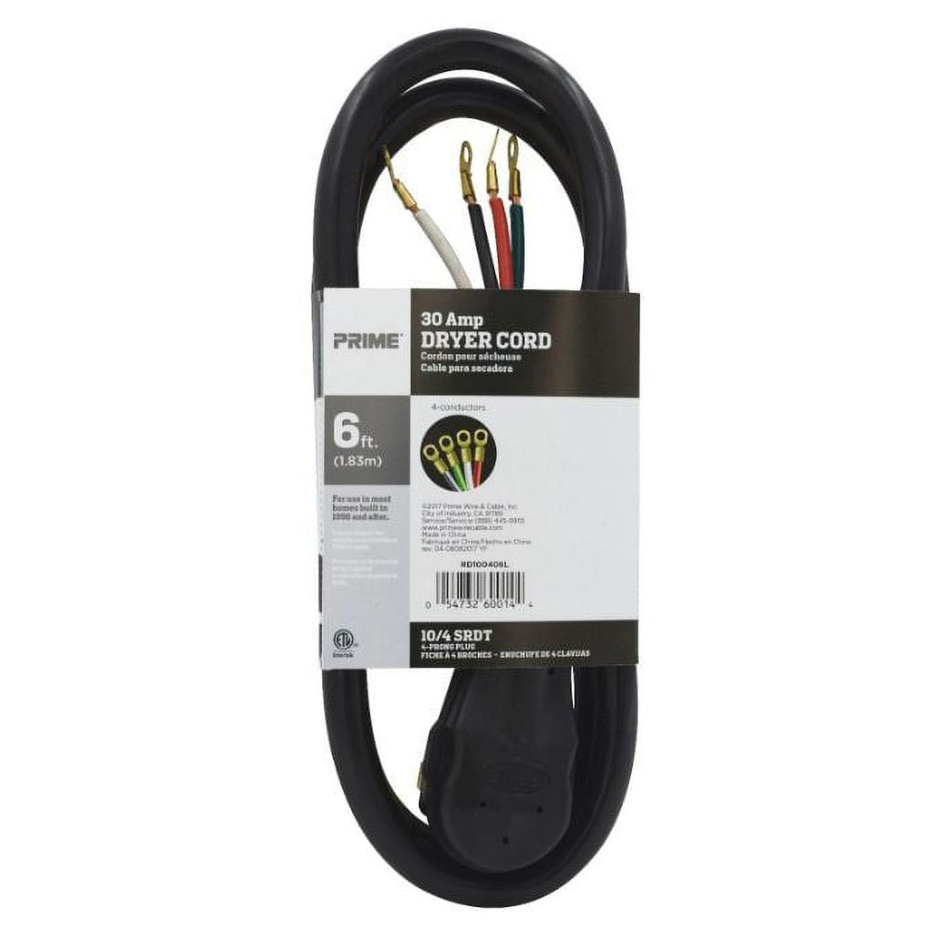 6 Feet 30 Amp Black 4-Wire Dryer Cord (2 Pack) Q31810
