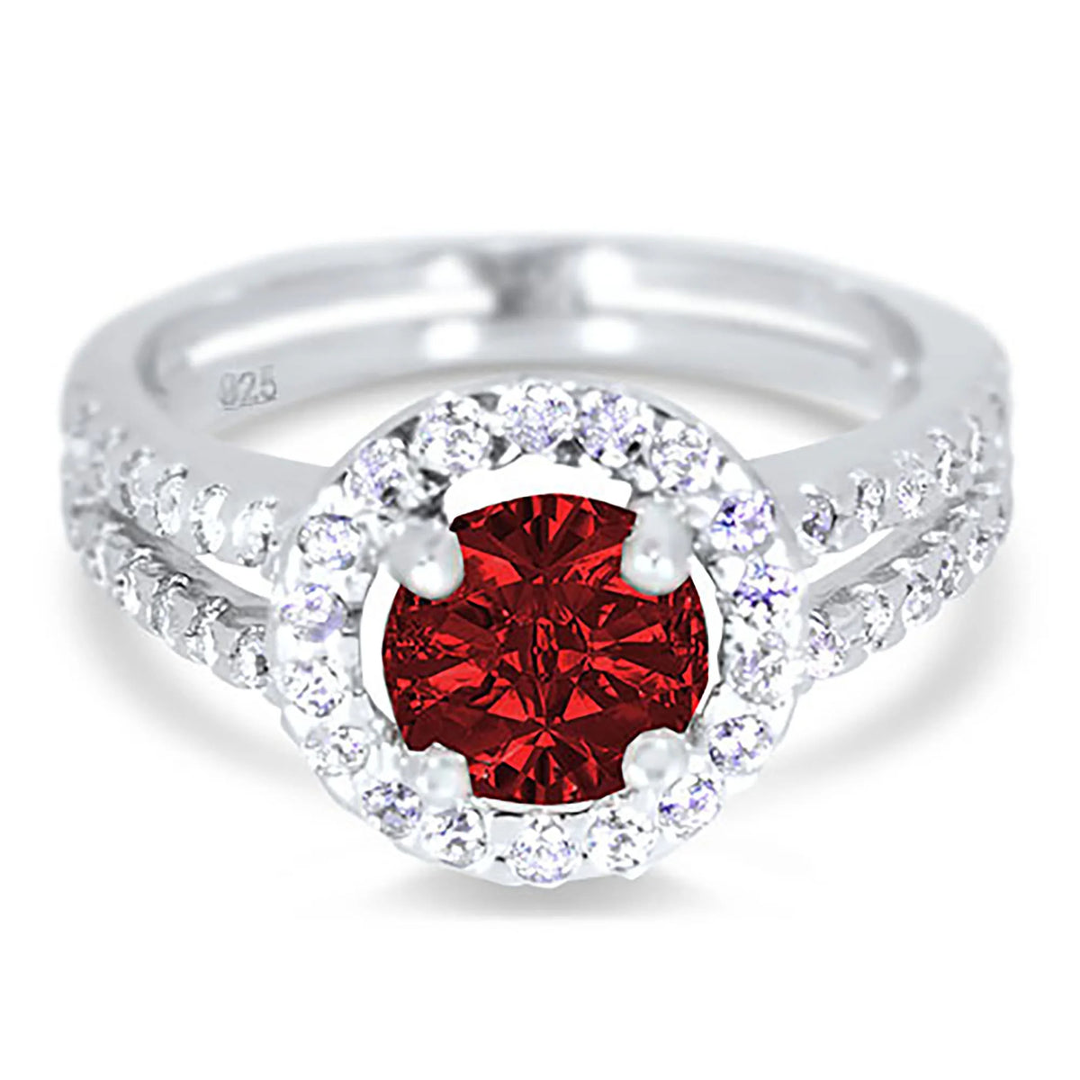 Ruby Red CZ Titanium Couples Wedding Rings Set E99658