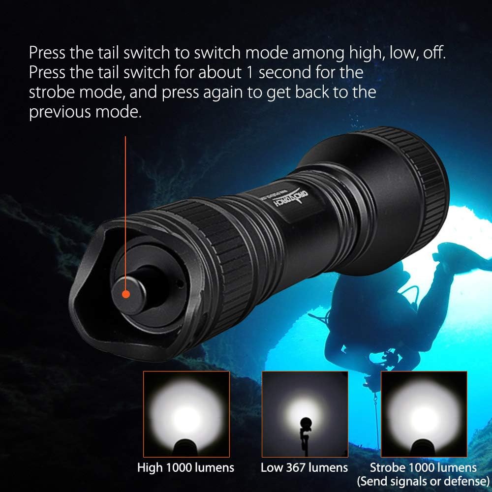 D550 Dive Light 1000 Lumens Scuba Dive Torch with Battery, Wrist Strap, Lanyard, Waterproof O-Rings S408660