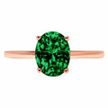 Oval Cut Green Simulated Emerald Solitaire Ring V8020