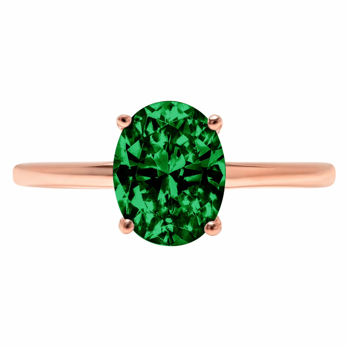 Oval Cut Green Simulated Emerald Solitaire Ring V8020