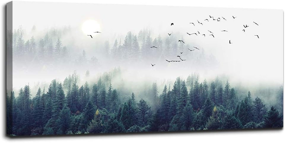 Mountain Landscape Painting Canvas Wall Art, Stretched and Framed Ready to Hang, 20 x 40inch U175