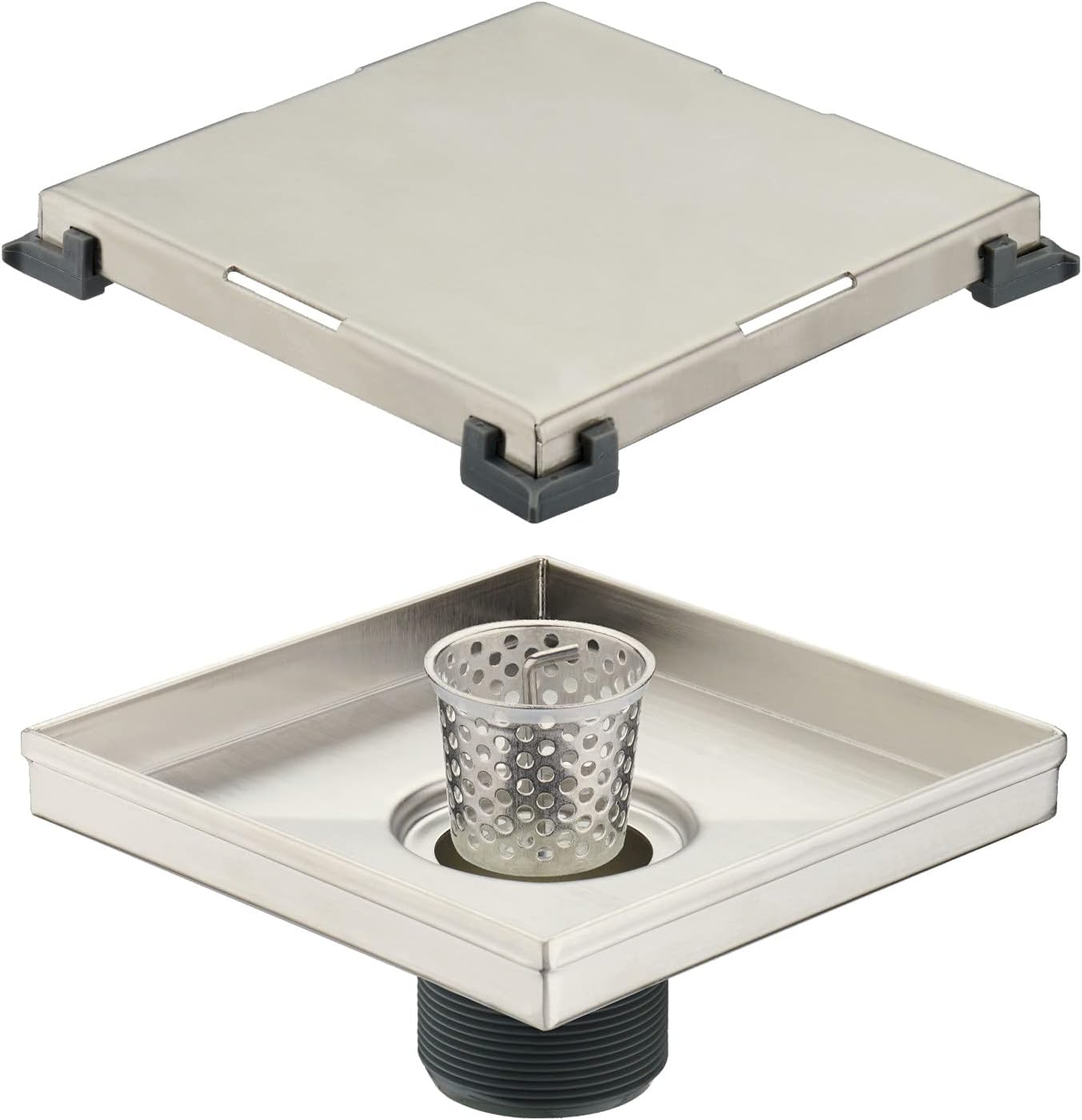 Square Shower Drain 6 inch with Removable Tile Insert and Hair Catcher, SUS 304 Stainless Steel Brushed, Pack of 2 Y148564