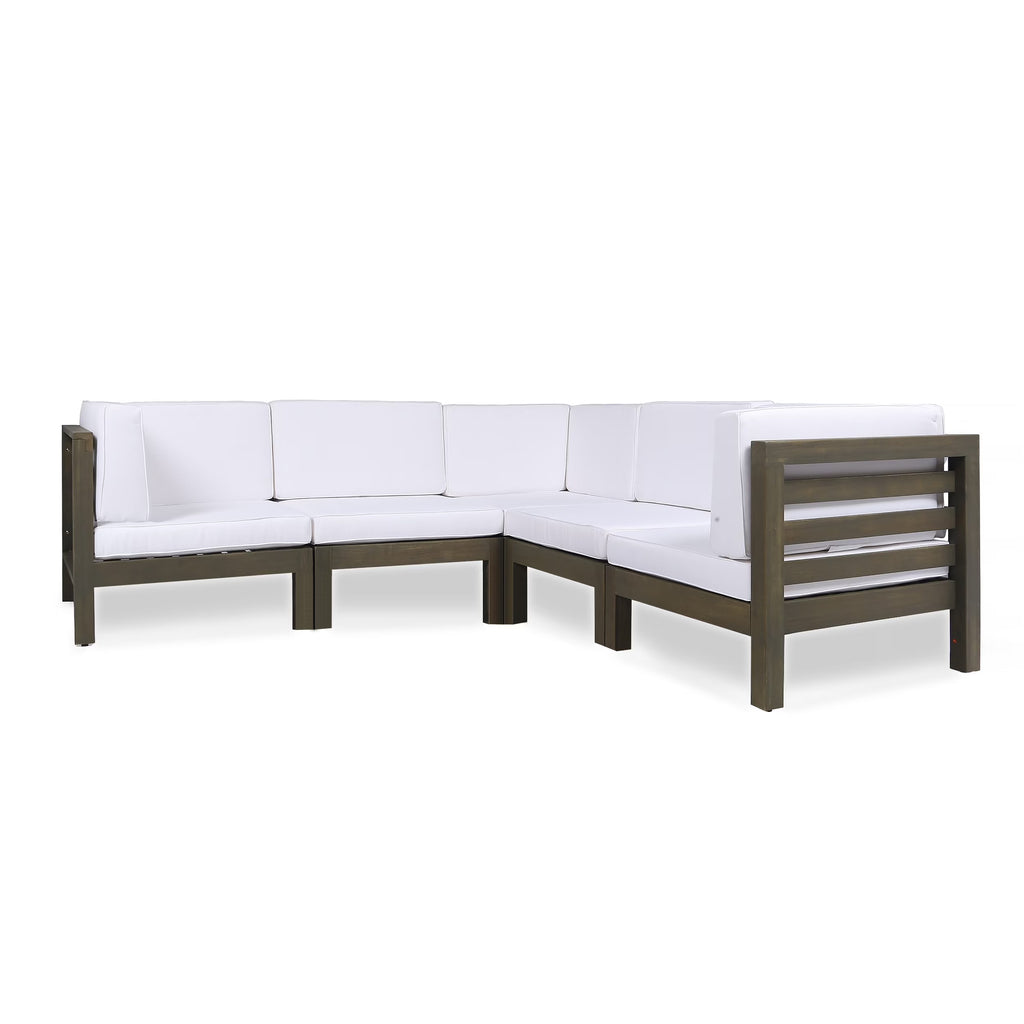 Gray Acacia Wood Sectional Sofa Set with Cushions A6286