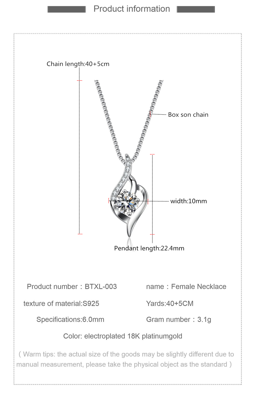 Moissanite Solitaire Necklace S925 Sterling Silver 1CT R448