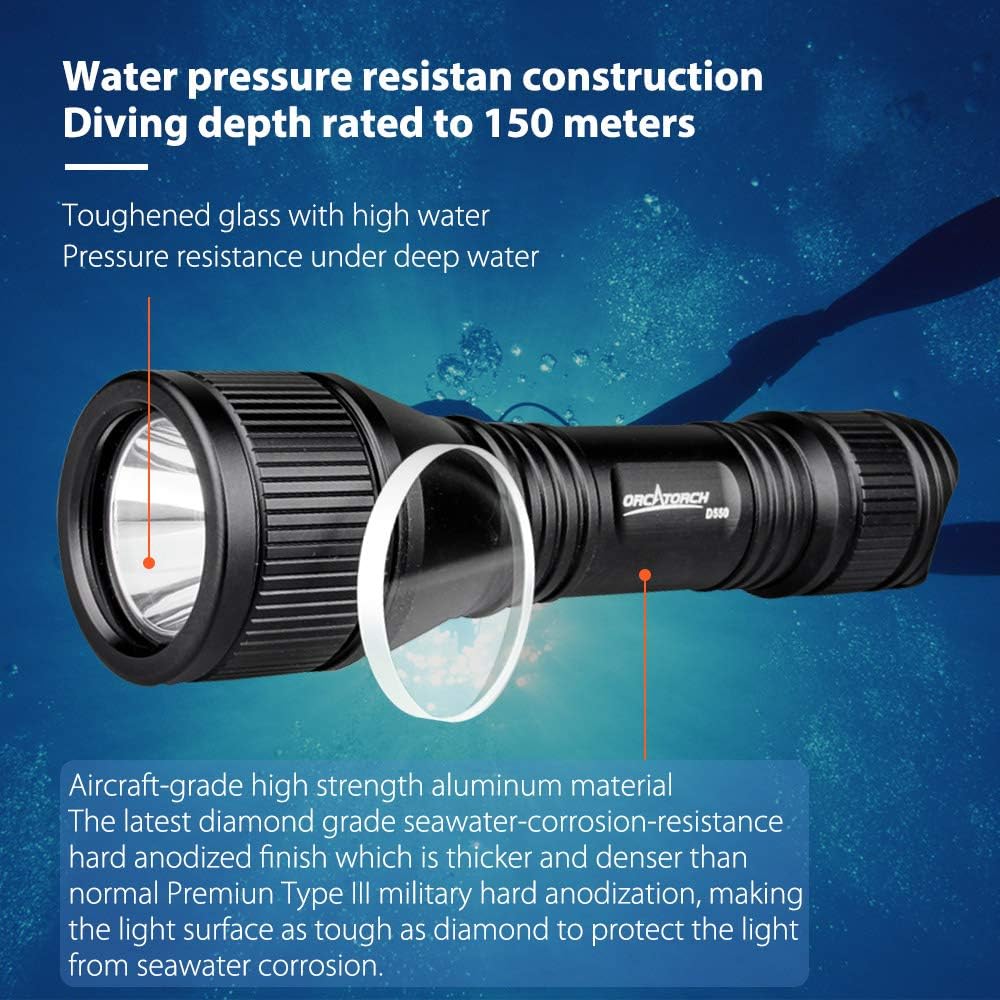D550 Dive Light 1000 Lumens Scuba Dive Torch with Battery, Wrist Strap, Lanyard, Waterproof O-Rings S408660