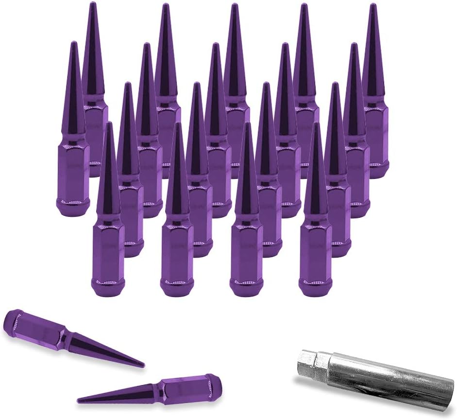 20PCs 9/16-18 Spike Purple Solid Steel Lug Nuts 4.5 INCHES Tall with Key Pack of 2 Q652900
