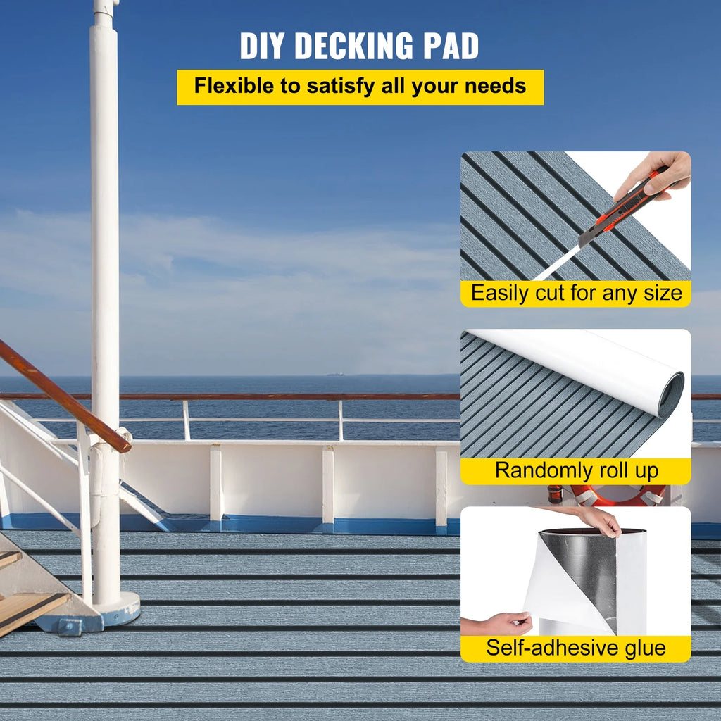 94.5 X 47.2 Inch EVA Foam Faux Teak Boat Decking Sheet 5MM Thick Non-Skid Self-Adhesive M912