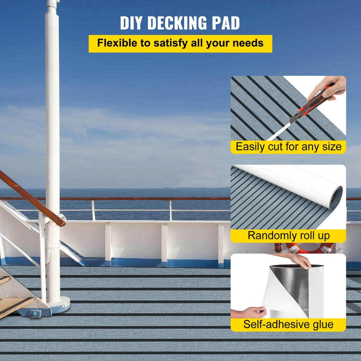 94.5 X 47.2 Inch EVA Foam Faux Teak Boat Decking Sheet 5MM Thick Non-Skid Self-Adhesive M912