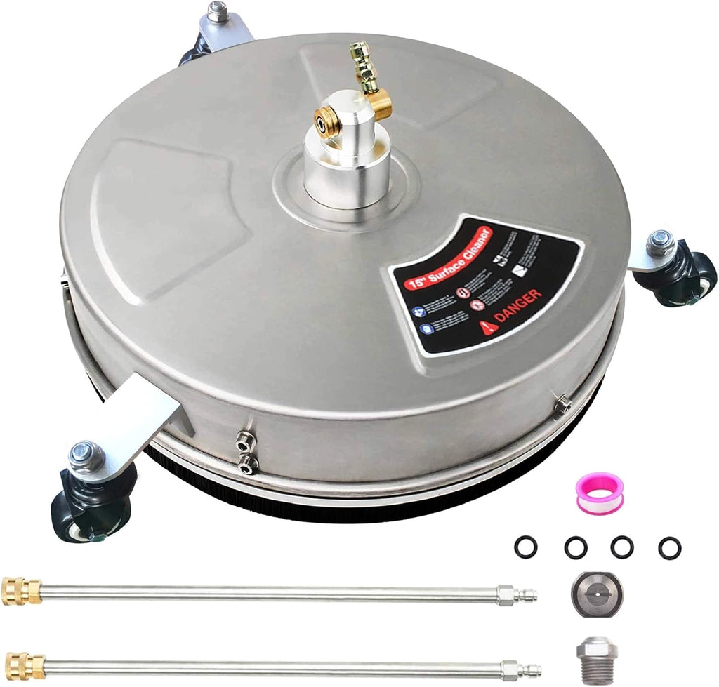 15" Stainless Steel Pressure Washer Surface Cleaner with 2 Extension Wand Attachments, 4000 PSI A57907