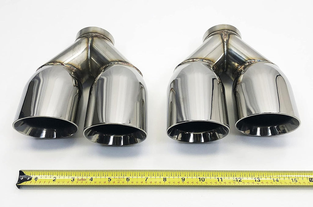 3.50" Outlet 9.50" long 2.50" Inlet Weld On Dual Slant Stainless Exhaust Tip E935147