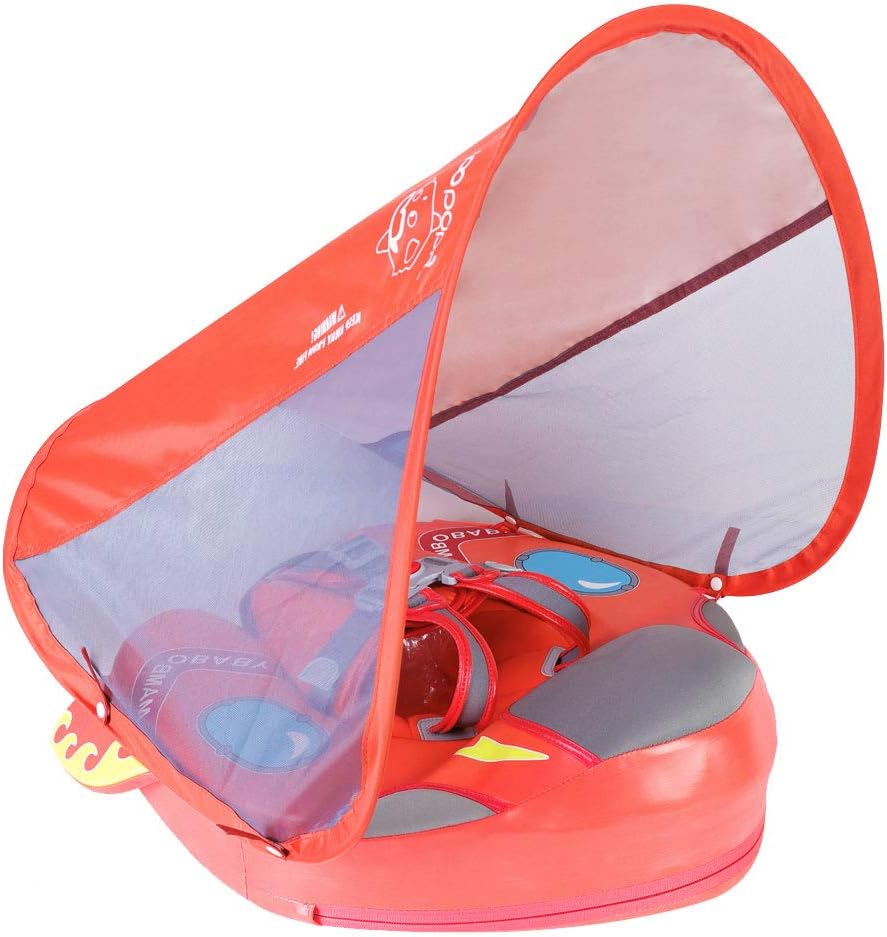 Mambobaby Float with Canopy Infant Waist Swimming Ring Swim Trainer Non-Inflatable Floats Toys with Adjustable Safety Strap (Flamingo) D57538