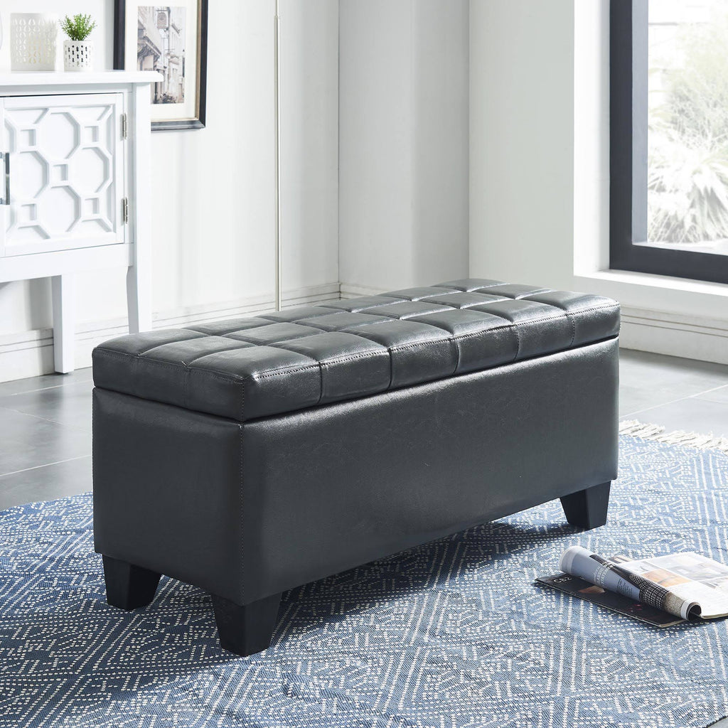 Grey Faux Leather Storage Ottoman F1725