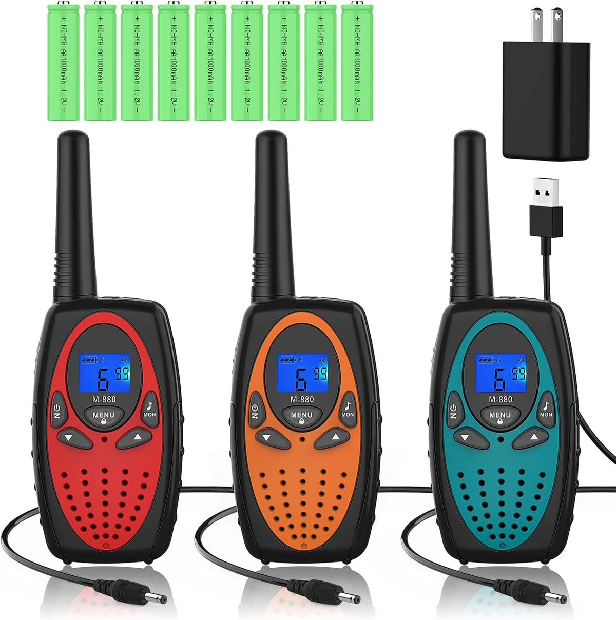 Rechargeable Walkie Talkie with 12 X 1000Mah Batteries and Charger, Two Way Radio Up to 3 Miles R61197