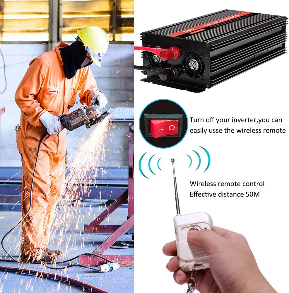 2000 Watt 12V DC to 110v/120v AC Power Inverter with 4 AC Outlets and USB Output E7999