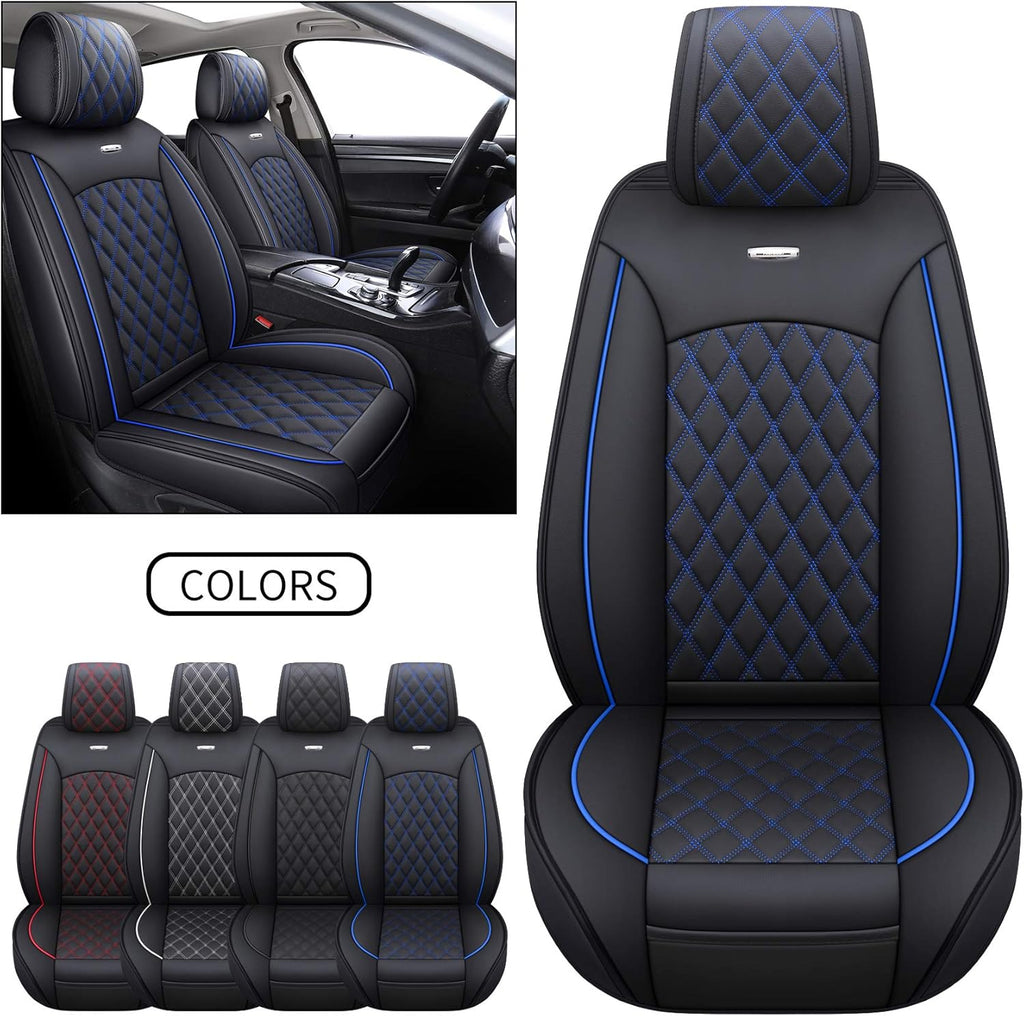 Waterproof Leather Car Seat Covers Full Set Black-Blue D238586