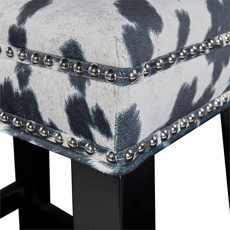 Black Wood Cow Print Bar Stool V76931