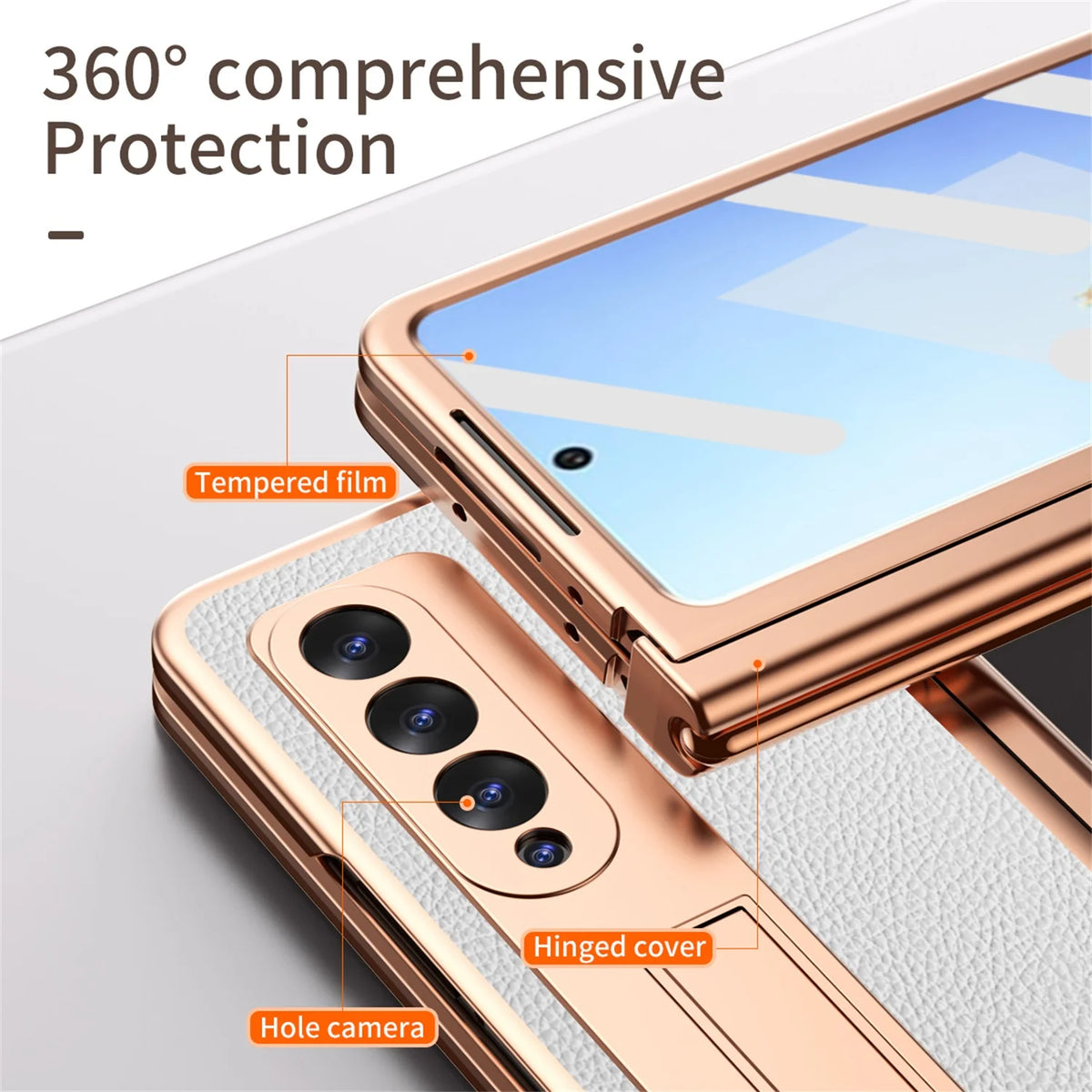 White PU Leather Hard PC Phone Cover with Pen Holder A522101