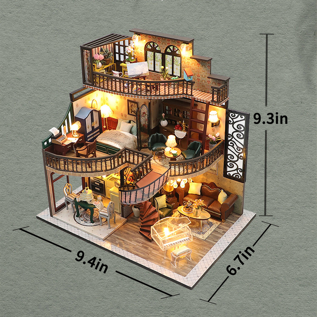 Dream Building Pavilion Dollhouse Miniature DIY House Kit with Furniture M2685