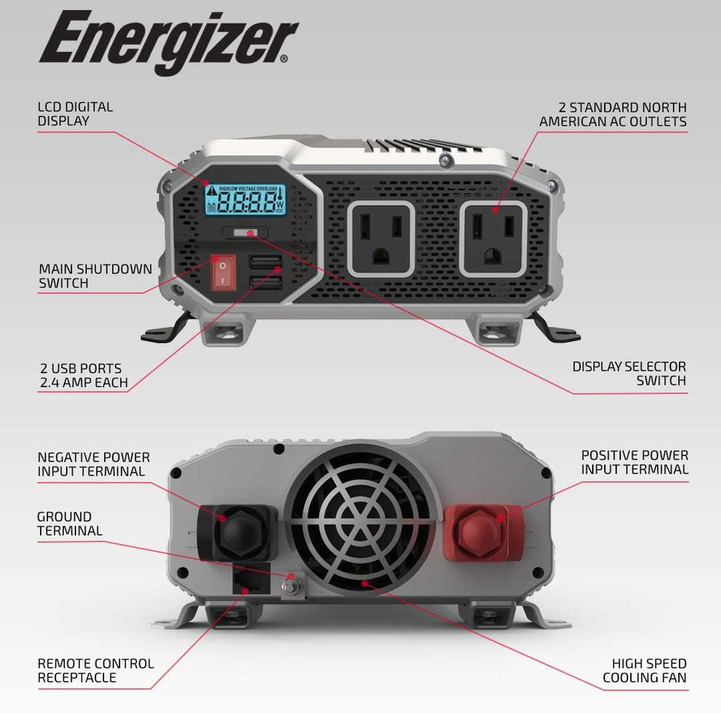 2000 watts Modified Sine Wave Car Power Inverter, 12v to 110v, Two AC Outlets, Two USB Ports, DC to AC Converter B636