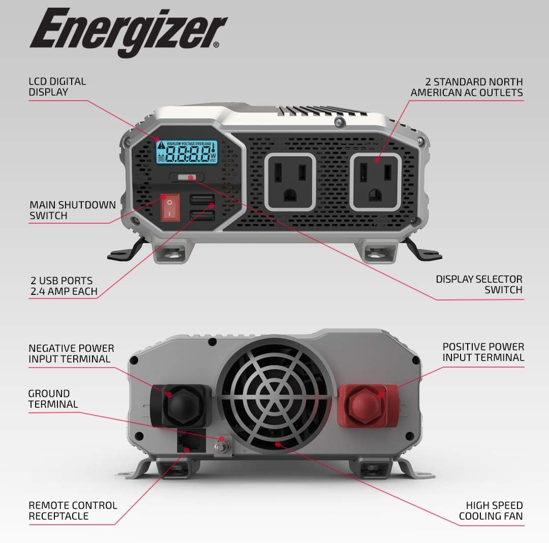 2000 watts Modified Sine Wave Car Power Inverter, 12v to 110v, Two AC Outlets, Two USB Ports, DC to AC Converter B636
