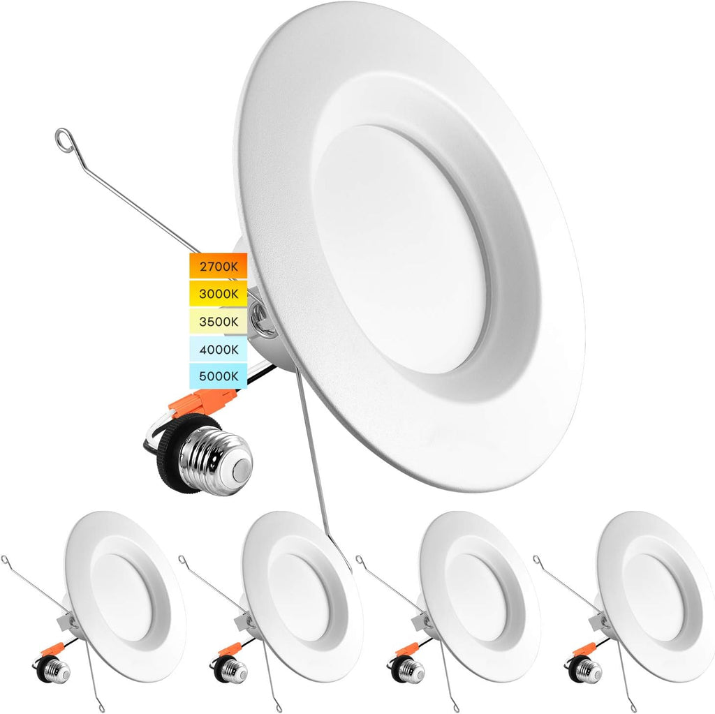 5/6 Inch LED Recessed Retrofit Downlight, 14W=90W, CCT Color Selectable, Dimmable, 1100 Lumens, Wet Rated, Smooth Trim (4 Pack) Y4908