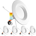 5/6 Inch LED Recessed Retrofit Downlight, 14W=90W, CCT Color Selectable, Dimmable, 1100 Lumens, Wet Rated, Smooth Trim (4 Pack) Y4908