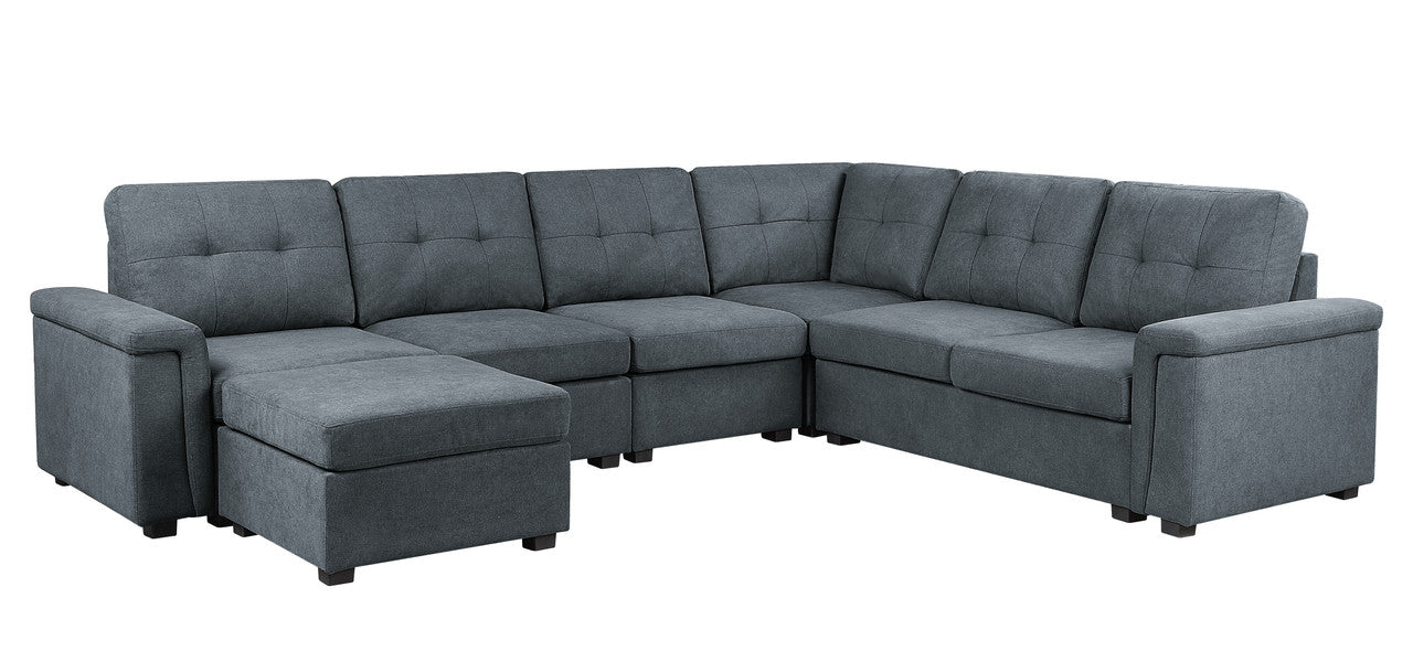 Gray Woven Fabric 7-Seater Sectional Sofa with Ottoman N11940