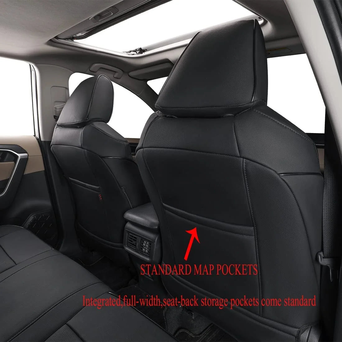 Black Breathable Leather Car Seat Covers Full Set Q256
