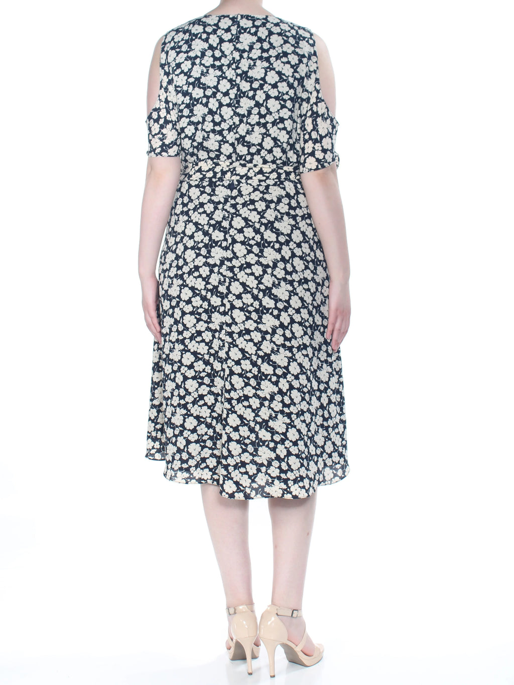 Navy Floral Short Sleeve A-Line Dress Plus 16W W768244