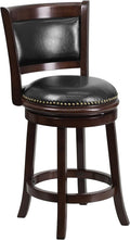 Cappuccino Wood Counter Height Stool with Panel Back and Black LeatherSoft Swivel Seat Z341988