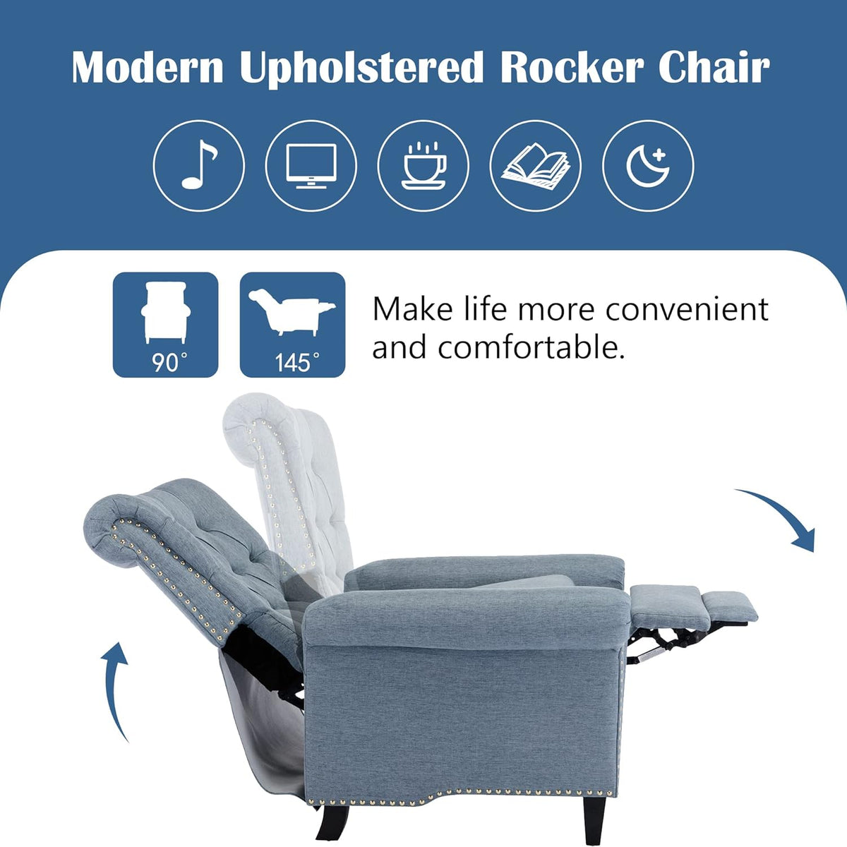 Blue Linen Tufted Recliner Sofa W99782