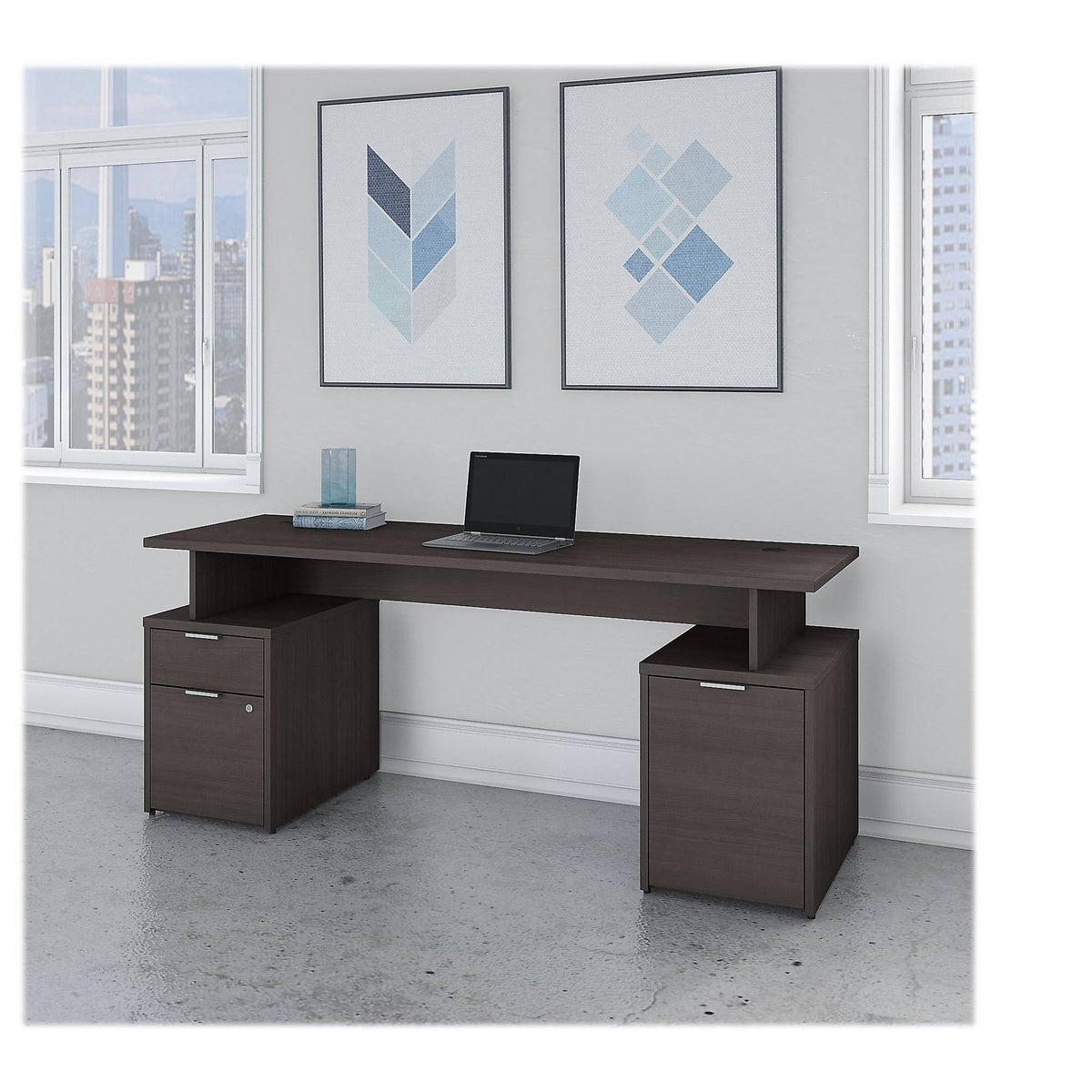 72w Desk with Drawers and Small Storage Cabinet, Storm Gray I2612