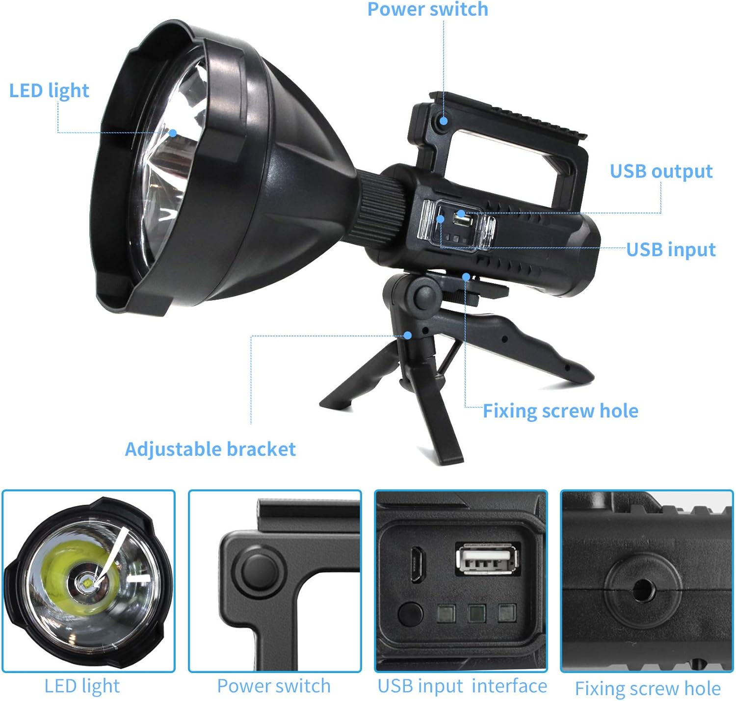 Rechargeable LED Spotlight Flashlight 90000 Lumens with Tripod L43385