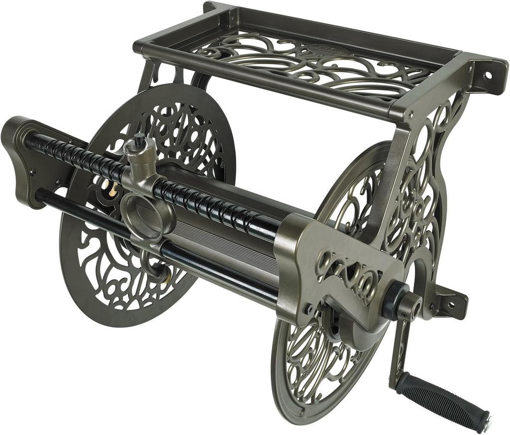 Cast Aluminum Wall Mount Garden Hose Reel, Holds 125-Feet of 5/8-Inch Hose K86421