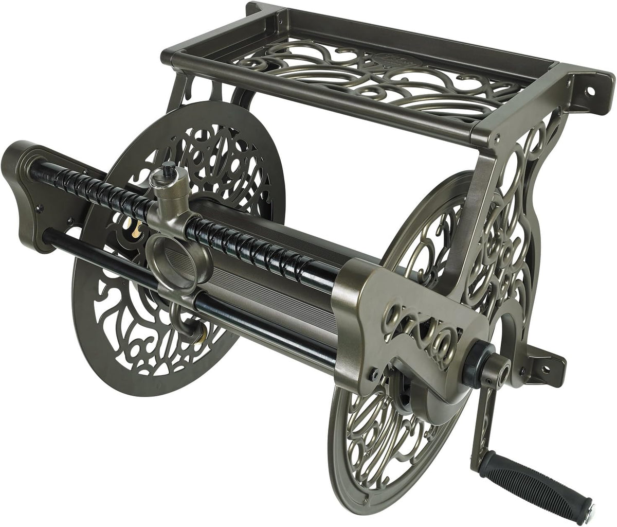 Cast Aluminum Wall Mount Garden Hose Reel, Holds 125-Feet of 5/8-Inch Hose K86421